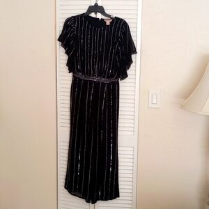 Elegant Miss Selfridge Jumpsuit in glitter stripe and angel sleeve. size 4.